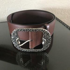 SILPADA DESIGNS BROWN LEATHER SILVER BUCKLE BELT
